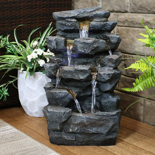 Sunnydaze Grotto Falls Water Fountain With LED Lights, 24"