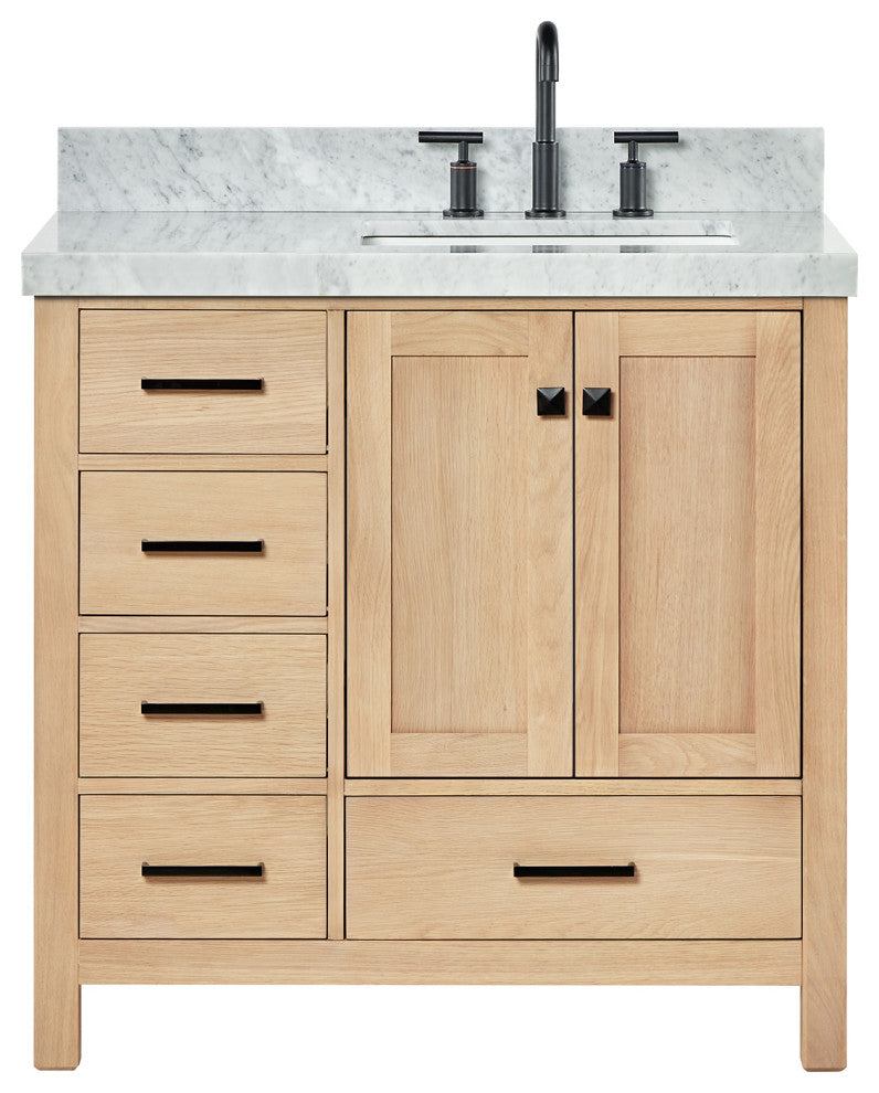Cambridge 36" Single Bath Vanity With Italian Carrara Marble Top, Oak