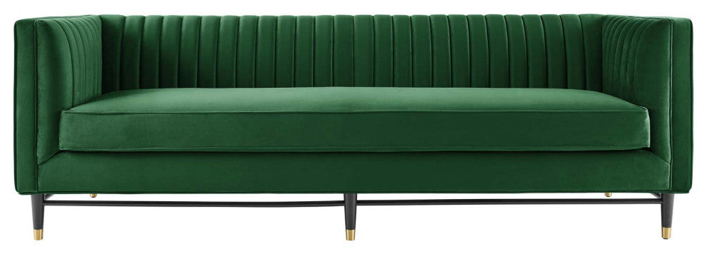 Tufted Sofa, Velvet, Green, Modern, Living Lounge Room Hotel Lobby Hospitality