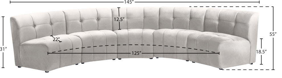 Limitless Velvet Upholstered 5-Piece Modular Sectional, Cream