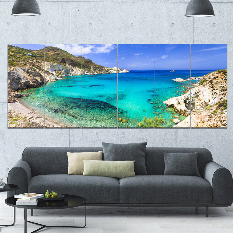 Greece Beaches of Milos Island, Landscape Canvas Art Print, 70"x28", 6 Panels