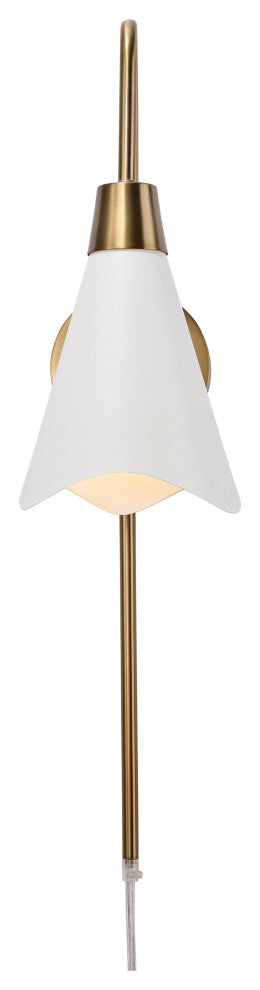 Tango 1-Light Wall Sconce, Matte White With Burnished Brass