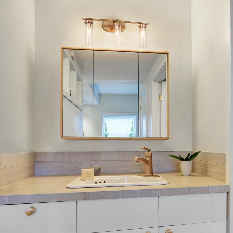 LNC Modern Gold Bathroom Vanity Light, with Clear Glass, 3 Lights