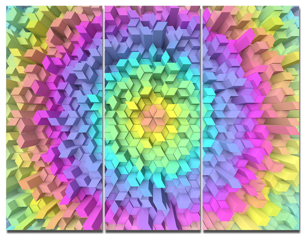 View of Colorful Geometric Shapes, Abstract Art on Canvas, 36x28, 3 Panels