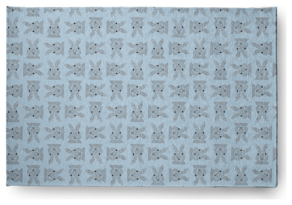 Criss Cross Bunnies Easter Chenille Rug, After Rain Blue, 4'x6'