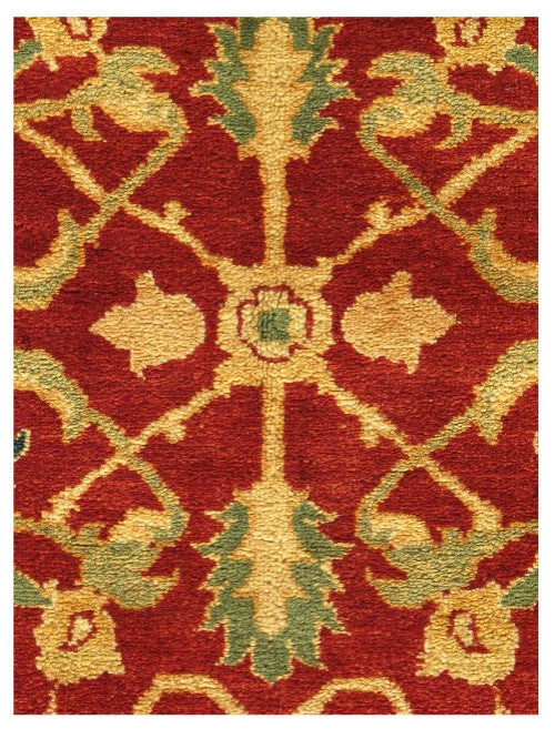 Red Color Fine Hand Knotted Agra 4'x5'8''
