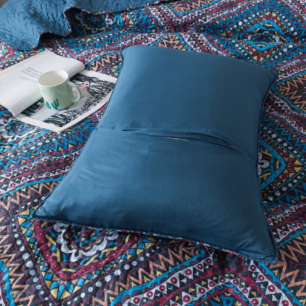 Bohemian Native Rustic Navy Blue Geometric Diamond Bedspread Set, Twin