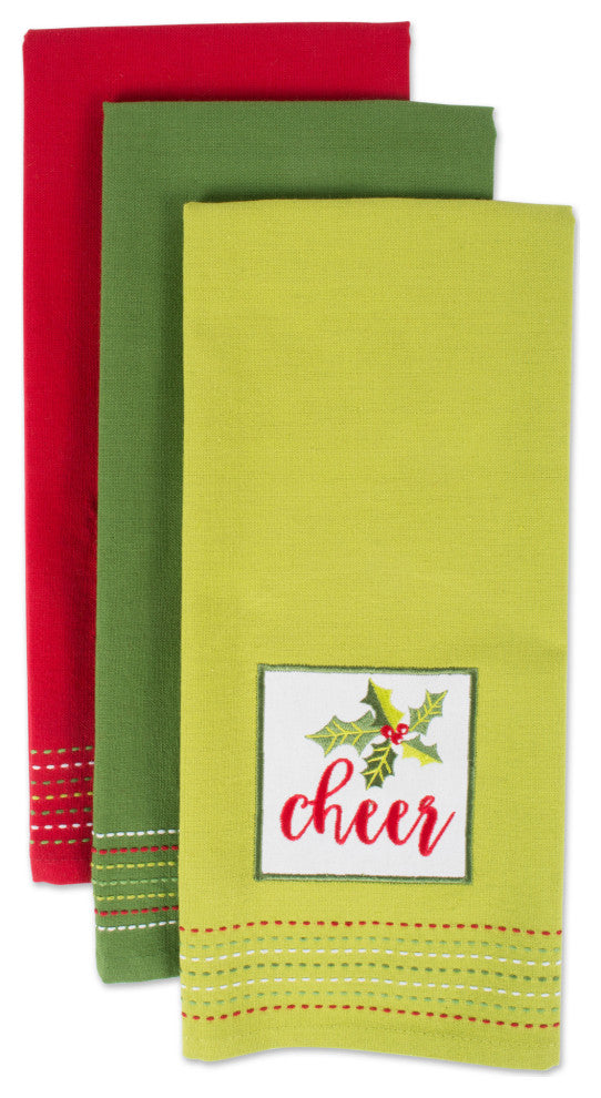 Assorted Holiday Greetings Embellished Dishtowel, Set Of 3