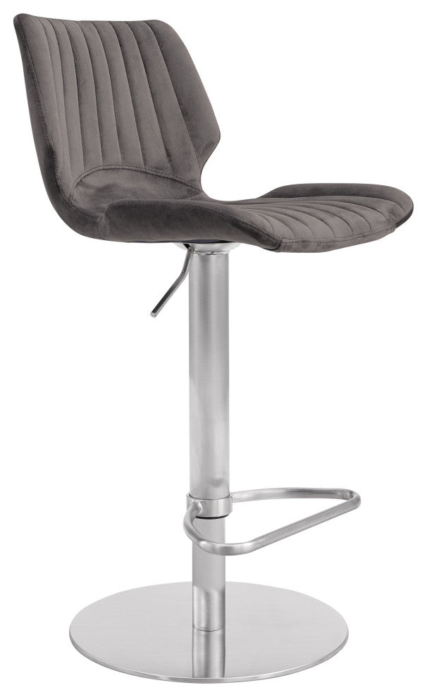 Dove Gray Velvet and Chrome Channel Adjustable Swivel Bar Stool