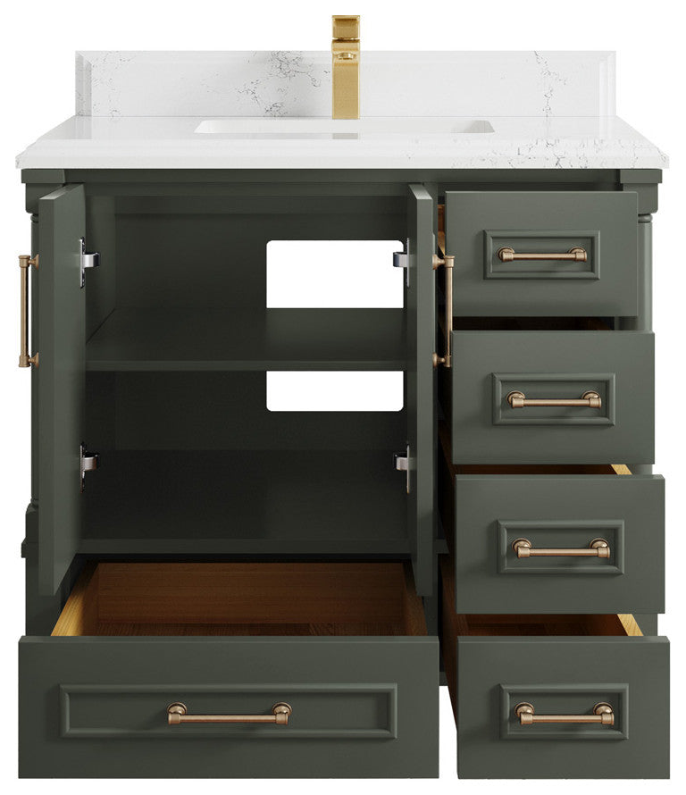 Aberdeen 36 Center Sink Bath Vanity in Pewter Green 1.5" Empira Quartz