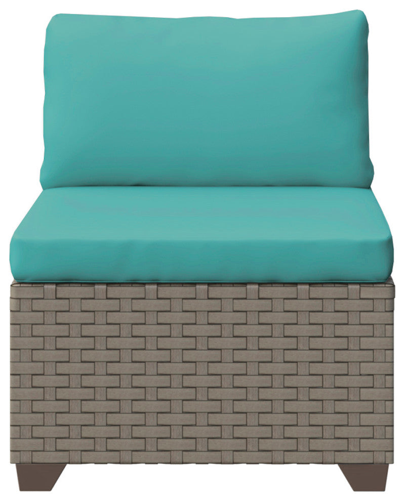 Keys 4-Piece Outdoor Conversation Set with Coffee Table in Summer Fog Wicker, Cyan