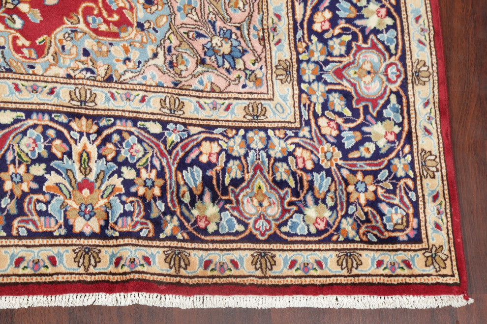 Kerman Oriental Hand-Knotted Traditional Persian Area Rug, Red, 13'7"x9'7