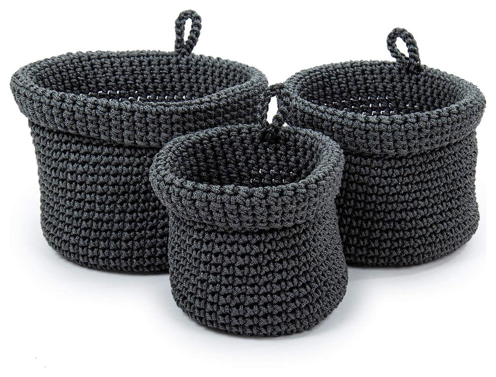 Set of 3 Woven Fabric Planter Basket, 5 x 4 inches, Grey