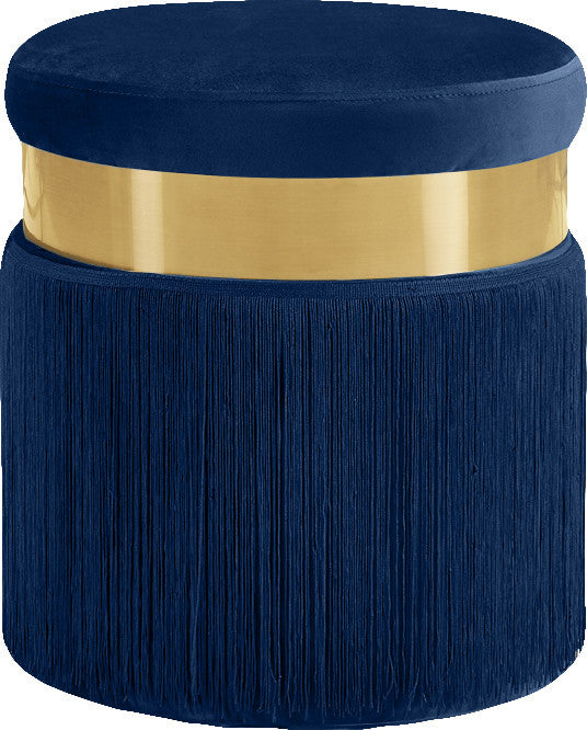 Yasmine Velvet Upholstered Ottoman/Stool, Navy
