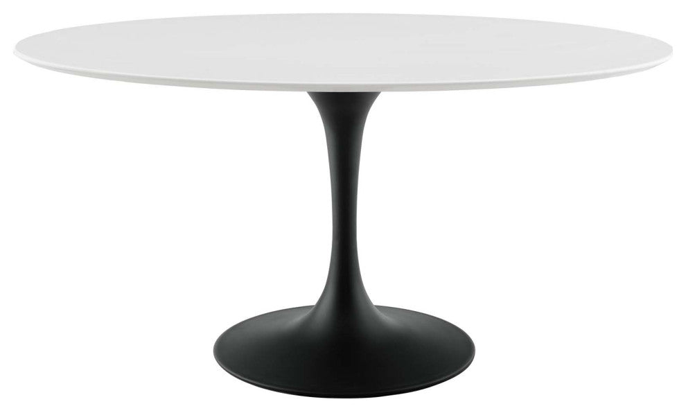 Modern Designer Kitchen Room Oval Dining Table, Wood Metal Steel, Black White