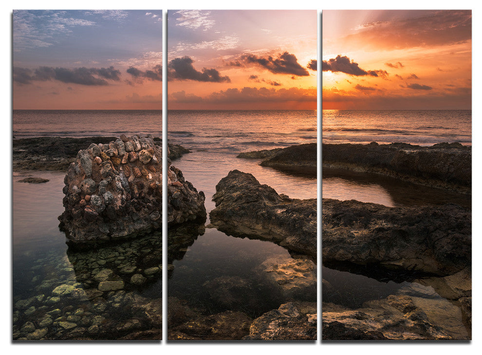 "Rough Coast With Ancient Ruins" Metal Wall Art, 3 Panels, 36"x28"
