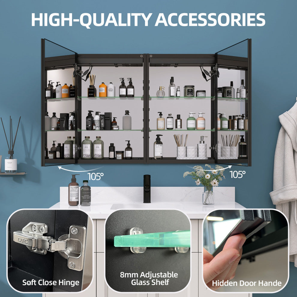 40'' W 30'' H Recessed Frameless Medicine Cabinet Mirror 6 Adjustable