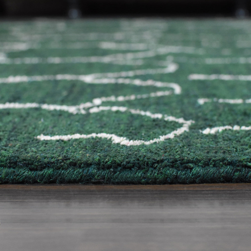 HAND KNOTTED LOOM SILK AREA RUGS-6'x9',Rectangle,Dark Green White,Contemporary