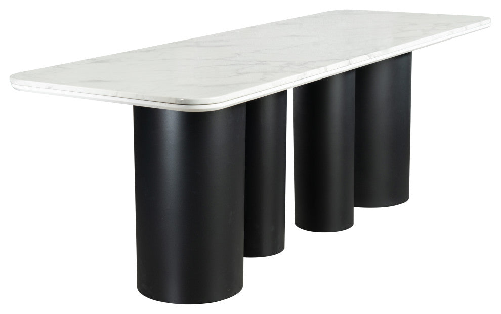 Balmain Marble Top Dining Set for 8, Off White Chairs