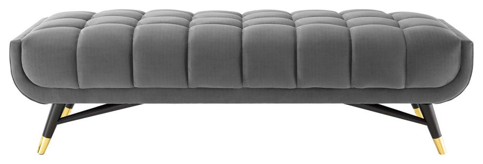 Accent Chair Bench, Velvet, Gray, Modern, Living Lounge Hotel Hospitality