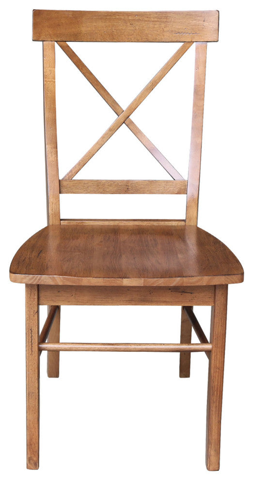Set of Two X-Back Chairs, Distressed Oak