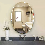 Oval Beveled Polished Frameless Wall Mirror With Hooks, 22" X 39"