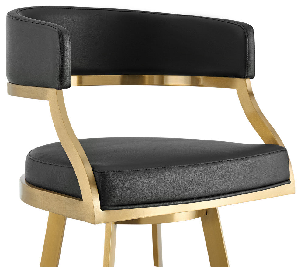 Saturn Gold Brushed Swivel Counter Stool, Black, 30"