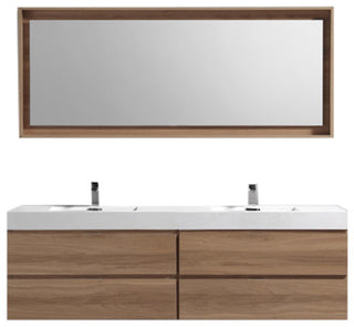 Bliss 72'' Wall Mount Double Sink Modern Bathroom Vanity, Honey Oak
