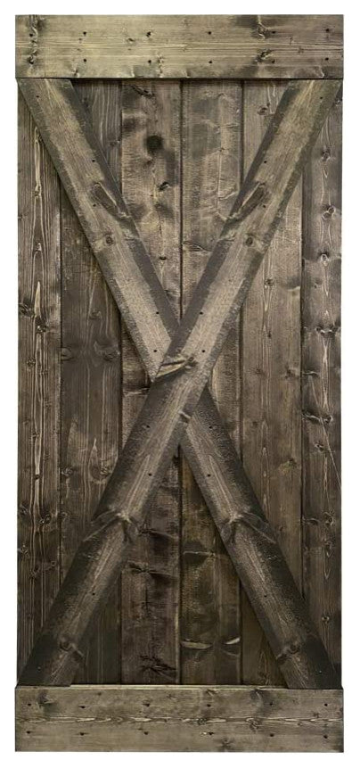 Stained Solid Pine Wood Sliding Barn Door, Espresso, 36"x84", X Series