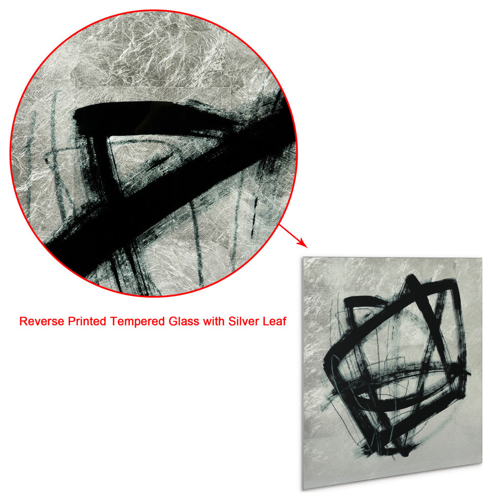 Tessellation Abstract Wall Art Print Tempered Glass With Silver Leaf Set of 2