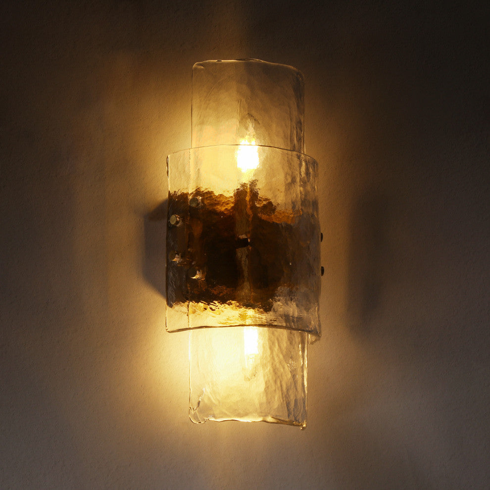 LNC Astridee 2-Light 6.3" Modern Candle Textured Glass Wall Sconce, Brass