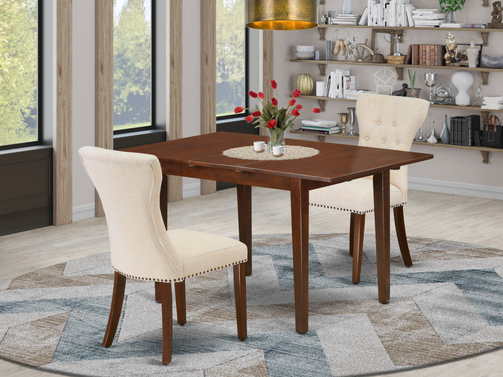 3Pc Dinette Set, Butterfly Leaf Table, 2 Chairs, Mahogany