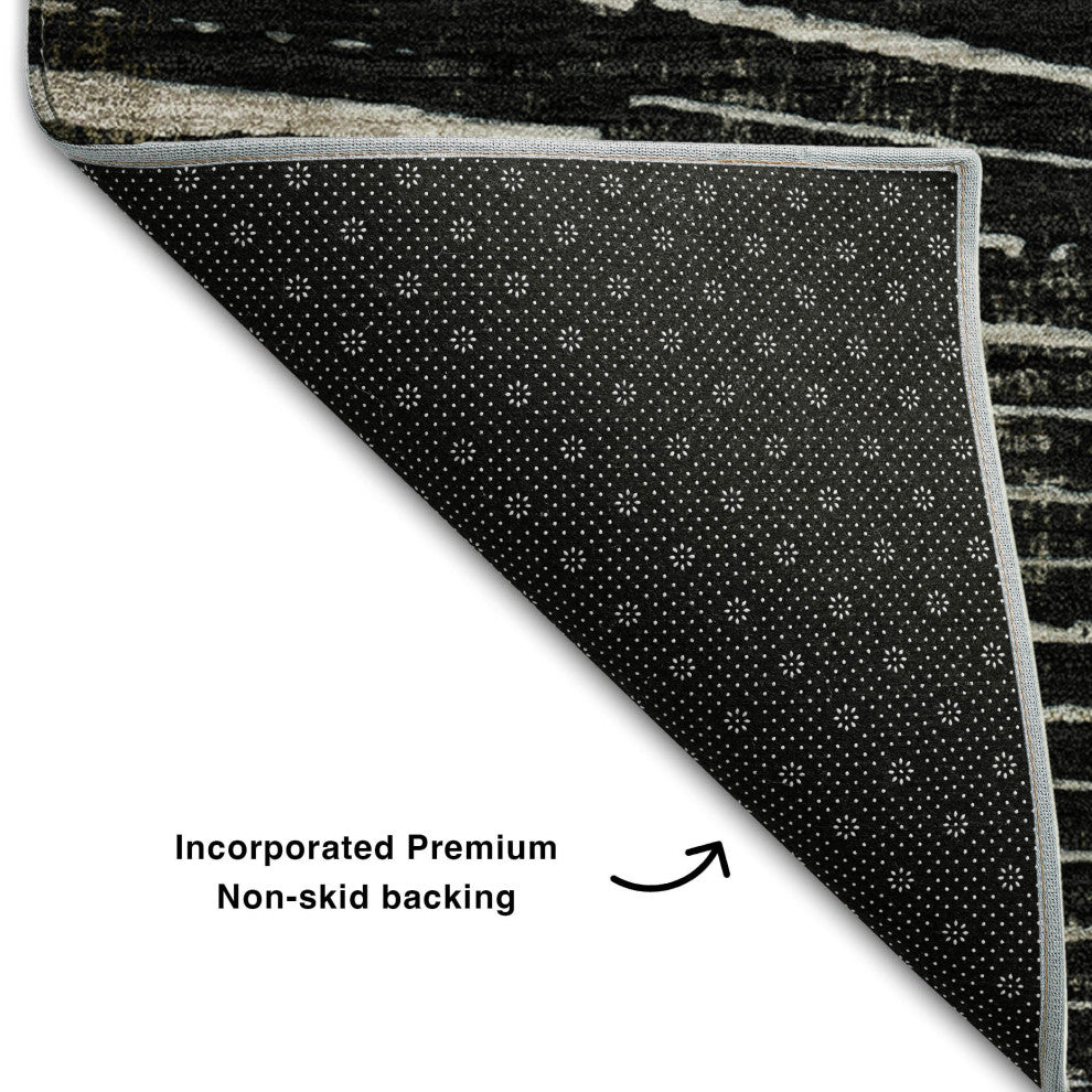 Premium Machine Washable Mayfield AMF542 Black 9' x 12' Rug