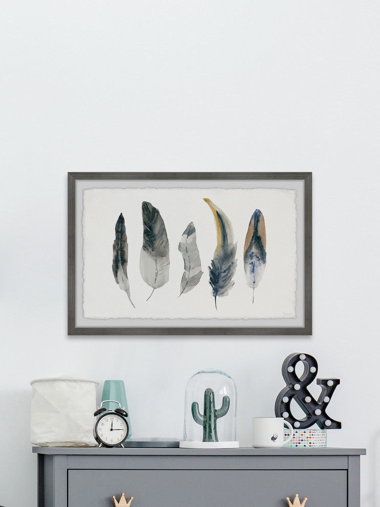 "Shaded Feathers" Framed Painting Print, 12"x8"