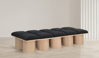 Pavilion Boucle Fabric Upholstered 10-Piece Modular Bench, Black, Natural Finish