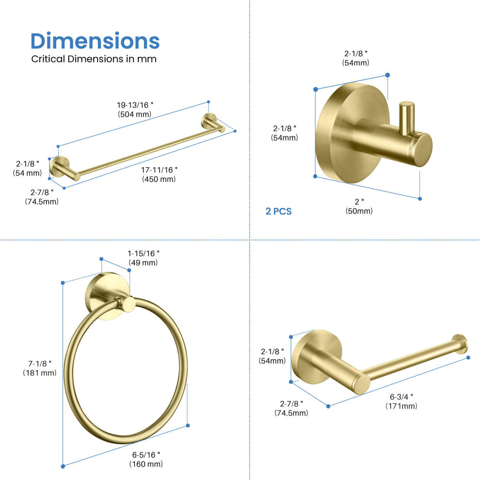 Circular 5-Piece Bathroom Hardware Set, Brushed Gold