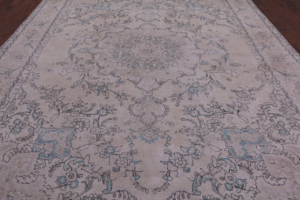9' 10" X 12' 8" Persian Vintage White Wash Handmade Rug Q4620