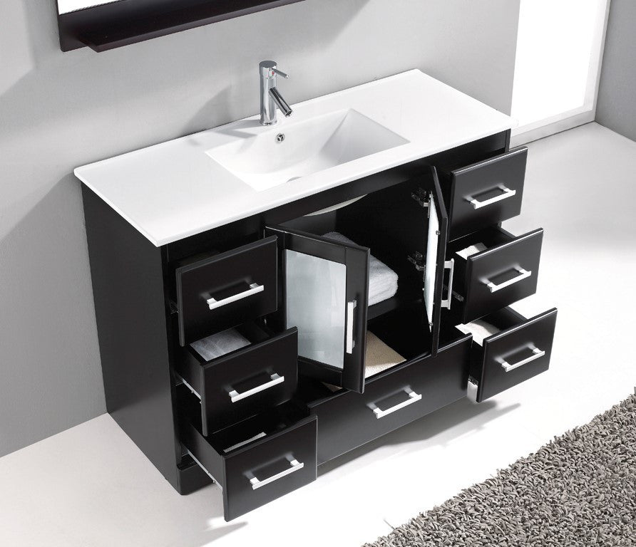 Zola 48" Single Bathroom Vanity Set, Espresso, White Ceramic Countertop