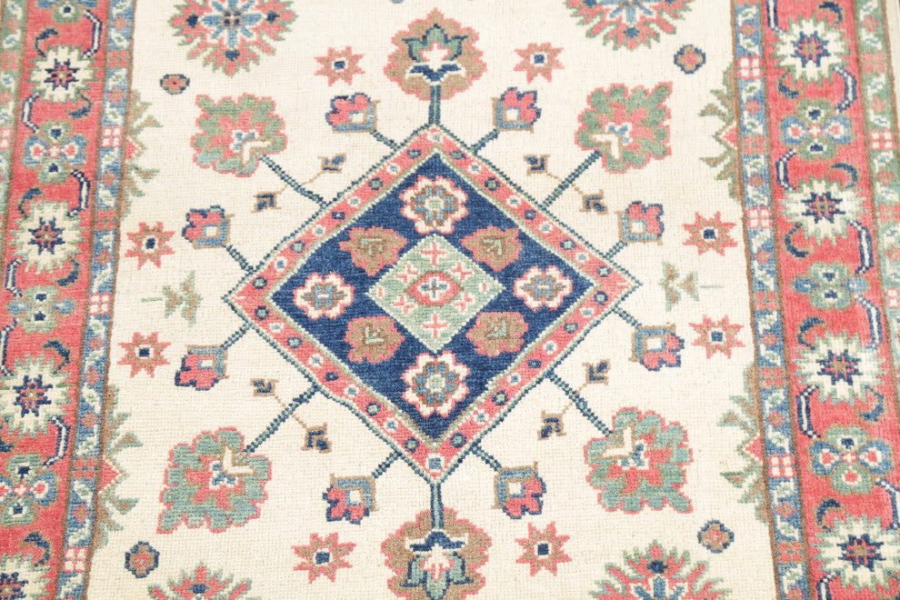 Kazak Oriental Traditional Hand Made Pakistani Area Rug, Beige, 4'10"x3'3