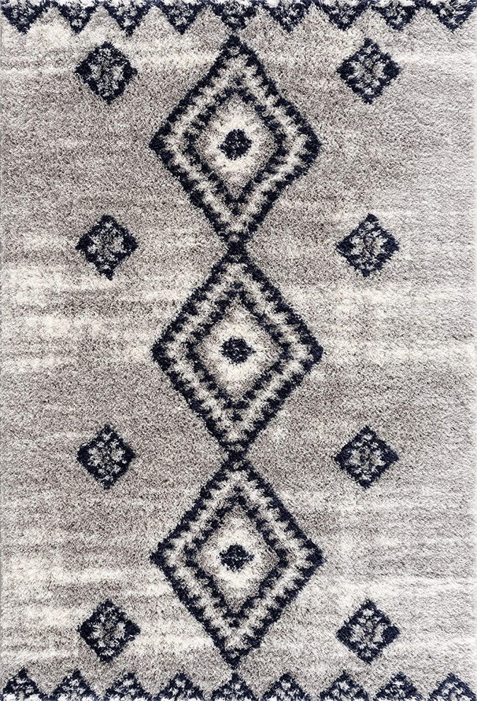 8"x11" Gray and Navy Boho Chic Area Rug