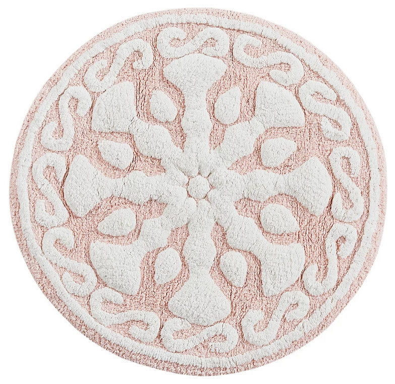 Madison Park Modern Bohemian Medallion Cotton Tufted Bath Rugs, Pink, Round