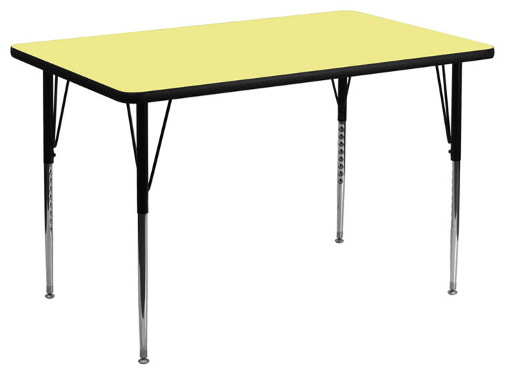 30''Wx48''L Yellow Thermal Laminate Activity Table-Adjustable Legs