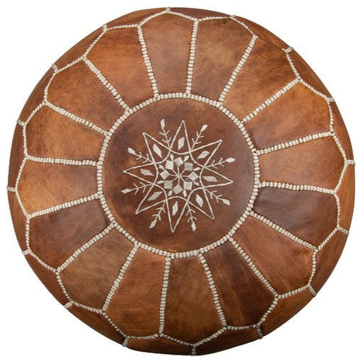 7 Colors Handmade Moroccan Ottomans, Genuine Leather Poufs, Dark Tan