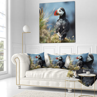 Cute Puffin Relaxing Animal Throw Pillow, 18"x18"