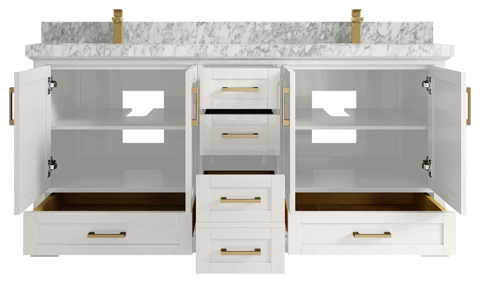 Boston 72" Double Sink Bath Vanity in Alabaster 2" Carrara Marble
