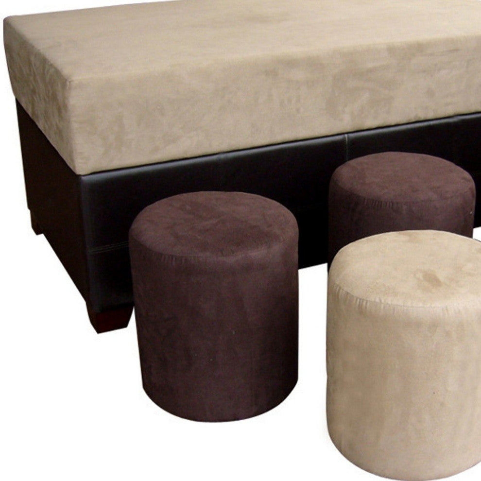 Brown Six Piece Microfiber Storage Bench With Ottomans