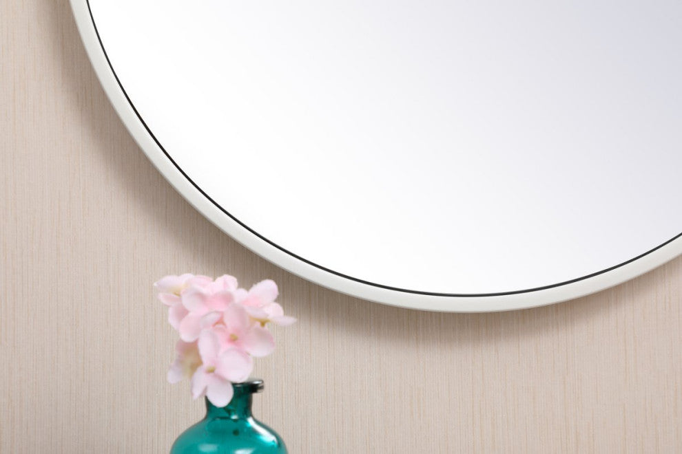 Elegant Decor MR4718WH Metal Frame Round Mirror,, Decorative Hook, 18"