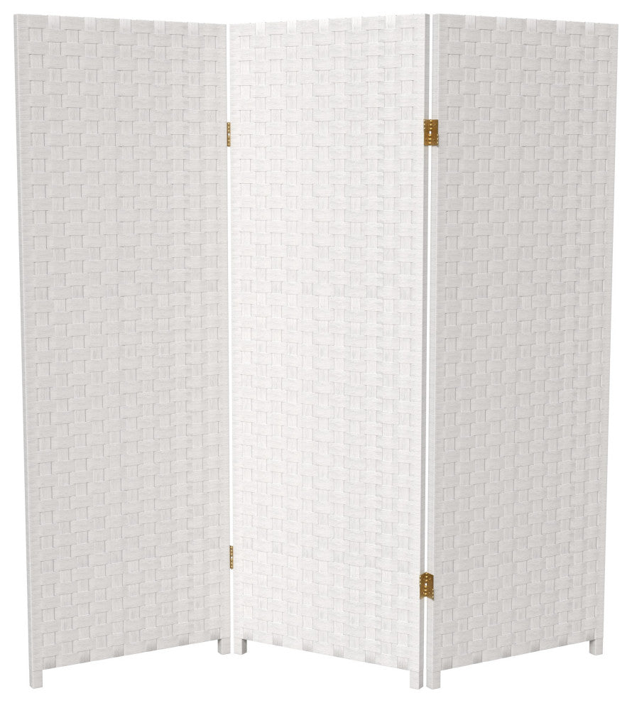 4' Tall Woven Fiber Room Divider, White, 3 Panel