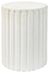 Flutted Cement Side Table, White