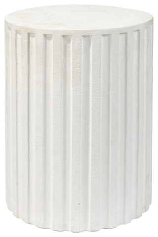 Flutted Cement Side Table, White
